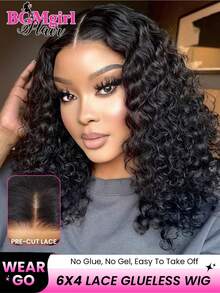 BGMGIRL Wear Go Glueless Wigs Pre Bleached Knots Deep Wave Bob 180% 8-14 Inch Wigs Pre Cut & Pre Plucked 6x4 Transparent Lace Front Wigs Natural Unprocessed Human Hair For Women - SNatural - View 3