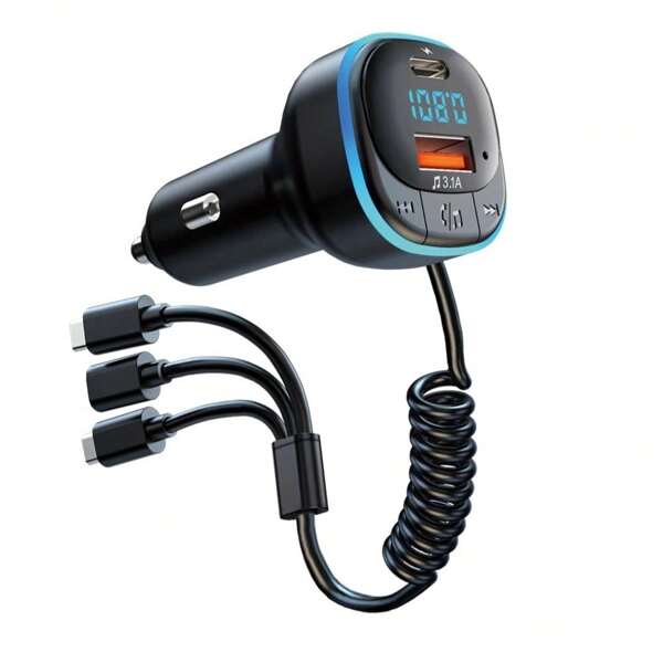 3 In 1 Car Charger FM Transmitter 3.1A USB Adapter With MP3 Player Fast Charging Cable For IPhone For Android