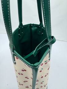 1 pieza Bolso de mano mini elegante y sencillo de PVC con estampado de cereza, lindo y práctico para mujeres, adecuado para uso diario, ir al trabajo, actividades al aire libre, citas, compras, regalo de Navidad
