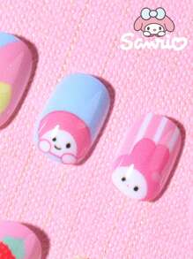 Sanrio Sanrio Hello Kitty 24pcs Short Square French Tip Nails Cute 3d Melody Pattern Press-On Nails Fit Perfectly Acrylic Fake Nails Set, Melody Nail ,Nail Art For Girl And Child Daily Wear And Family Gathering Use,Pink Girl Style,Summer Nail,Spring Nail.