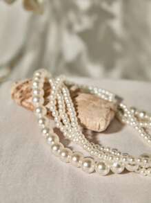 Simple Multi-Layered Elegant Beaded Large Pearl Necklace, Ladies' Daily Wear Accessories