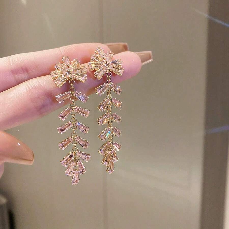 Zirconia Butterfly Waterdrop Earrings, French Style Fashion Ear Studs