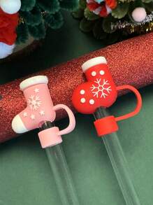 1 /2 /3 /6PCS Christmas Silicone Straw Cover, Suitable For 40oz/30oz/10mm Sippy Cup, Water Cup Decoration Accessories Reusable Straw Cover, Portable Protective Plug Decoration, For Christmas Gifts, Cup Accessories, Party Holiday Gifts To People