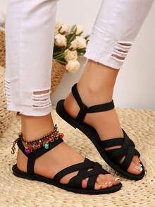 Flower Beach Sandals New Arrival Women's Flat Oversized Slippers For Outdoor And Casual Wear,Spring Summer Outfits - Black - View 5