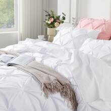 Andency White Queen Comforter Set(90x90Inch), 3 Pieces Cute Pinch Pleat Bedding Comforters & Sets For Queen Bed, Soft Lightweight Fluffy Down Alternative All Season Bed Set-ZYGSOME - Khaki - View 10
