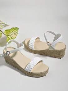 Sandalias de plataforma de suela gruesa de lino casual de talla grande para mujeres, color beige, elegantes y versátiles, cómodas (se recomienda pedir una talla talla grande)