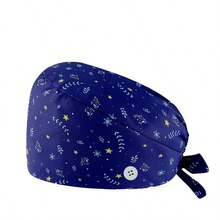 1 件时尚印花医用手术帽，带设计元素，抗菌防尘，男女通用可调节松紧带和抽绳护士帽，吸汗带衬里，适合医生、护士、美容院、厨师、服务员、兽医、管家，印有宇宙元素，涤纶，适合所有季节、办公室和日常使用 - 彩色 - 查看 10