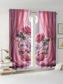 2 件卡通房间窗帘,涤纶客厅窗帘,卧室遮光窗帘,卧室装饰家居,卧室婚礼装饰风格,无需钻孔的遮光窗帘 - 彩色 - 查看 3