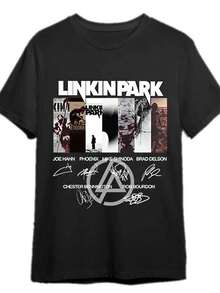 Linkin Park Hybrid Theory & Meteora Album Art Graphic T-Shirt - 100% Cotton 180gsm, Machine Washable, Black Band Tee With Member Signatures, Unisex Adult Sizes S-XXXL, Perfect Gift For Rock Music Fans, Rock Band T Shirtsoutdoor Casual Short Sleeves YMZCN TRADING LIMITED-1018-YMZCN TRADING LIMITED - Black - View 1