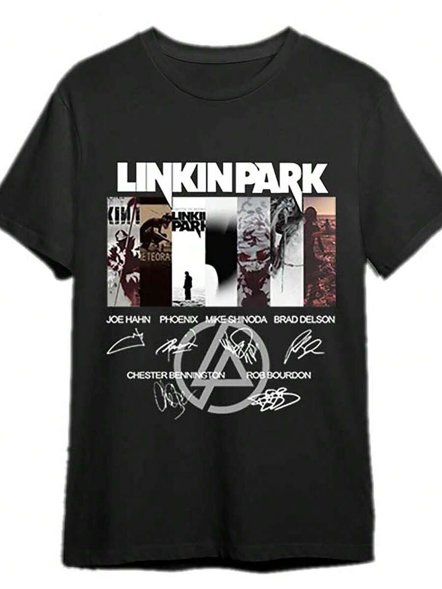 Linkin Park Hybrid Theory & Meteora Album Art Graphic T-Shirt - 100% Cotton 180gsm, Machine Washable, Black Band Tee With Member Signatures, Unisex Adult Sizes S-XXXL, Perfect Gift For Rock Music Fans, Rock Band T Shirtsoutdoor Casual Short Sleeves YMZCN TRADING LIMITED-1018-YMZCN TRADING LIMITED - Black - View 1