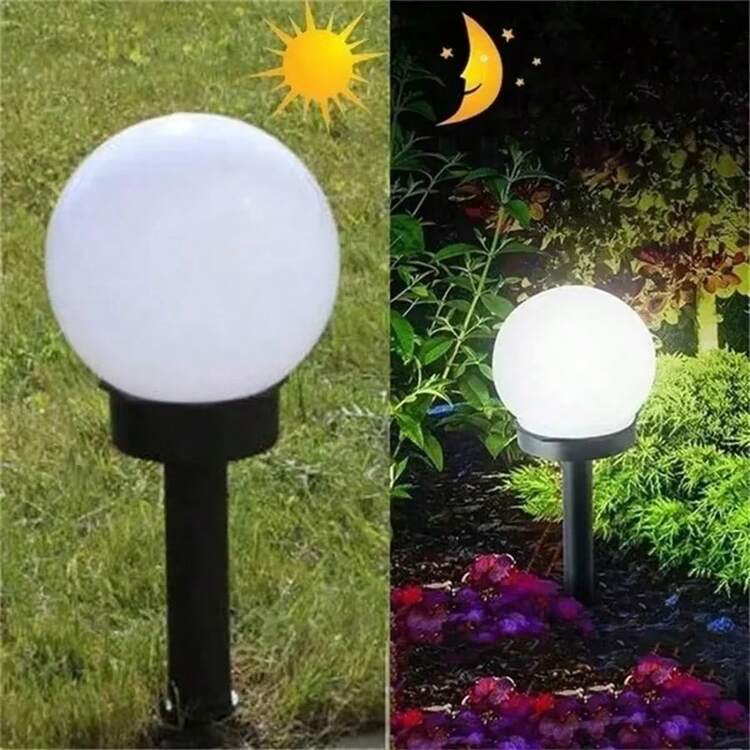 3pcs/Set Solar Powered Lawn Light, Led Round Sphere Ground Pathway Landscape Lamp, White Globe Bubble Ball Outdoor Yard Auto-On Lights - White - View 11