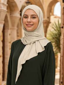 1 件女士穆斯林纯色头巾，伊斯兰祈祷头饰，适合日常佩戴 - 純色方便頭巾 - 查看 4