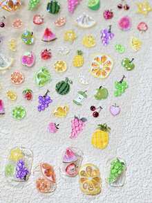 1pc Fruit Party Nail Sticker 3D Three-Dimensional Jelly Relief Nail Sticker New Grape Strawberry Lemon Lemon Apple Sticker Suitable For DIY Art Charming Design Nails - Multicolor - View 5