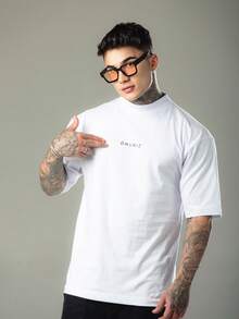 DMUNIZ Oversized Streetwear Turtleneck Printed Chest T-Shirts Kit 2 - 2 White - View 2