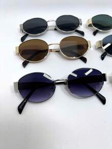 2pcs Back-To-School Metal Small Frame Oval Geometric Hexagon Pattern Fashion Glasses, Versatile High-End Driving Fashion Glasses For Women, Stylish Retro Metal Cat Eye Wide Frame Fashion Glasses For Photo, Holiday Shades - Diamond Gold Frame/full Tea + Round Silver Frame/full Gray - View 11