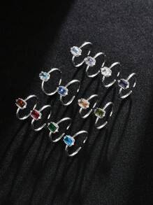 1 pieza Anillo de joyería de estilo vintage, de corte brillante de zirconia cúbica rectangluar de alta calidad y de lujo, con diseño único y minimalista, accesorio de regalo, piedra de nacimiento de diciembre