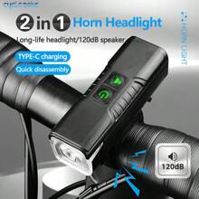 Rechargeable LED Bike Front Light With Horn, 2-In-1 Bicycle Headlight, Long Battery Life, Portable And Convenient For Nighttime Cycling