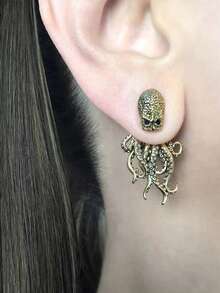 1 对复古时尚高端个性化章鱼装饰夹式耳环，适合男女，派对配饰 - 八爪章魚耳釘 - 查看 3