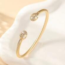 1pc Middle Eastern Style Adjustable Threaded Bangle Bracelet With Zirconia Stones, Suitable For Birthday, New Year Gift