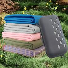 1 pezzo Asciugamano da viaggio in microfibre super morbide e ad asciugatura rapida di colore blu navy con custodia in EVA, design compatto, adatto per campeggio all'aperto, sport, spiaggia, fitness, zaino, trekking e yoga, essenziale da spiaggia ultraassorbente e leggero, torna a scuola