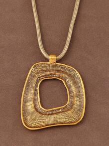 1 Piece Fashion Silver Gold Color Asymmetrical Hollow Open Square Shape Pendant Rope Necklace For Women's Daily Wear 18"+2" Extend Chain
