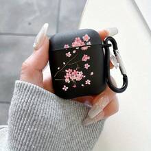[Separate Design] Cherry Blossom Pattern Protective Case Compatible With Apple 1/2, Soft TPU Anti-Drop Case Compatible With Airpods Pro 3rd Generation Bluetooth Earphones - Black - View 5