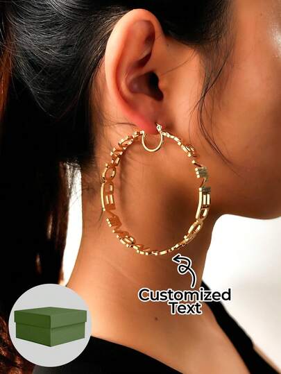 1 pieza Pendientes personalizados con nombre, pendientes con letra, pendientes grandes, pendientes con nombre en oro, pendientes con placa de identificación, regalo personalizado