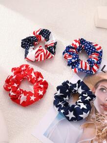 8 pièces Accessoires de cheveux pour la Fête de l'Indépendance - Pinces à cheveux et chouchous dans les couleurs rouge, blanc et bleu avec motif d'étoile. Pinces à cheveux et chouchous pour femmes, élastiques, accessoires de cheveux.