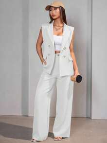 MODA MO, REF: AS-1347 Women's Casual Suit Vest | Elegant Tailored Set | Sophisticated Look | 2-Piece Women's Blazer | Refined Style | Versatile For Casual Or Formal Occasions | Size S, M, L | High Quality | Comfort And Style - 白色 - 查看 1