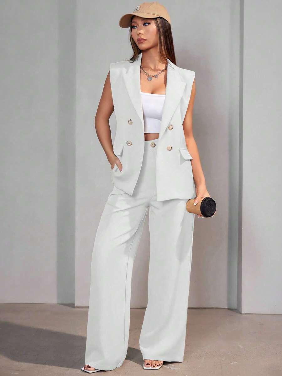 MODA MO, REF: AS-1347 Women's Casual Suit Vest | Elegant Tailored Set | Sophisticated Look | 2-Piece Women's Blazer | Refined Style | Versatile For Casual Or Formal Occasions | Size S, M, L | High Quality | Comfort And Style - 白色 - 查看 1