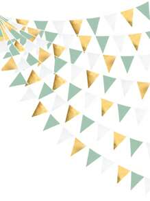 15pcs Gold, White, Green Triangle Banner For Birthday, Wedding, Proposal, Bachelor Party, Retirement, Valentine's Day, New Year, Christmas, Room, Garden Hanging Decor