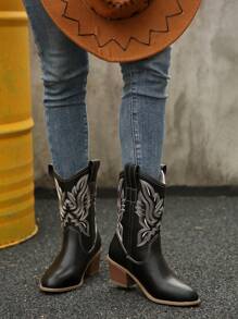 Nouvelles bottes de cowboy vintage avec imprimé brodé, bottes de randonnée mi-mollet, bottes, talon épais, augmentation de la hauteur