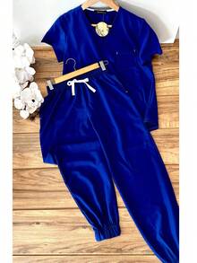 Uniformes Quirurgicos Filipina Cuello V Jogger Scrub Pijama Liso Casual Suave Quirurgicos - Azul rey - Ver 2