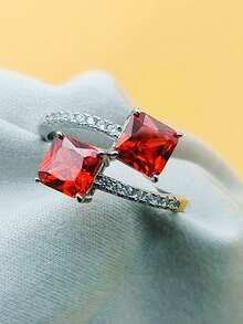 1 件方形双色锆石戒指，时尚迷人女士可调节指环，个性化奢华珠宝 - 黃色 - 查看 4