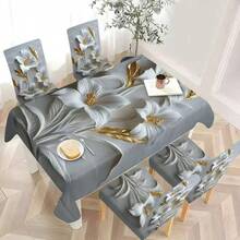 1/4/5/6/7pcs Fashionable Simple European And American Style Printed Chair Covers / Chair Cover Set, Suitable For Indoor Home Restaurant, Hotel Modern Daily Decoration. Tablecloth Suitable For Square Tables, Elastic Chair Covers Can Be Washed - YT-089 - View 4
