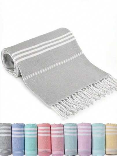 Classic Series Durable Non-Shrink Turkish Tassel Beach Towel, Available In Multiple Sizes, Sand-Proof, Quick-Drying, Lightweight, Suitable For Beach, Lawn, Spa, Travel, Striped Sports Towel, Bathroom Towel, Ideal For Spring And Summer Outings