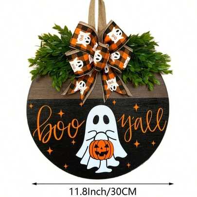 1 12-Inch Round Pumpkin BOO Doorplate, Suitable For Living Room, Bathroom, Bar, Coffee Bar, Office, Auditorium Door And Wall Decoration, The Best Choice For Festival And Party Decoration, Perfect Gift, No Power Required