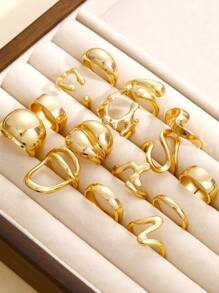 15pcs/Set Exaggerated Sexy Luxury CCB Material Wide Ring Set For Women, Fashionable Jewelry For Daily, Party, Wedding, Gift For Girlfriend/Friend