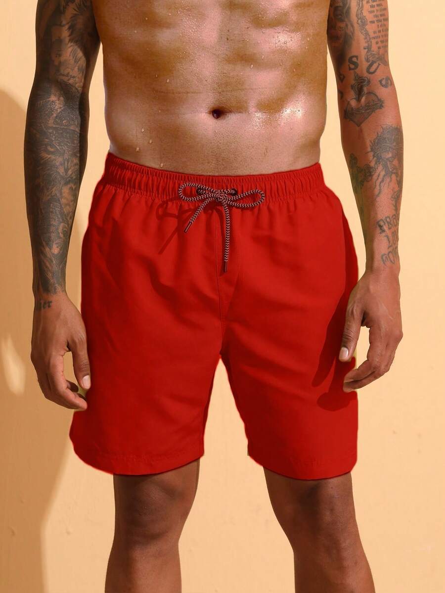 Hombres Shorts de natación de cintura con cordón - Burdeos - Ver 1