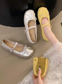 2025 New Increased Height Version Round Toe Mary Jane Shoes For Women, French Ballet Flats