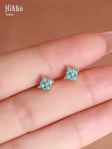 Hihho 2 件精美四叶草花彩色锆石系列耀眼锆石镶嵌优雅珠宝，适合日常佩戴、婚礼、派对、订婚、周年纪念、情人节 - 金黃色 - 查看 18