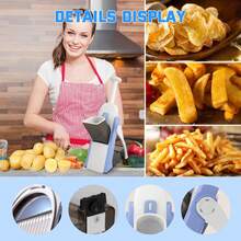 Practical Kitchen Gadgets, Compact Vegetable Slicer With 4 Cutting Types: Slicing, Julienne, Strip And Dicing, 420 Stainless Steel Cutter With Brush For Fruits Potato Carrot Onion, Good Gift In Kitchen, Blue - Blue - View 4