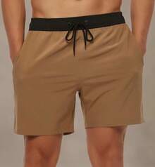 Shorts de baño para hombres de secado rápido con bolsillos con cremallera y forro de malla - Yd5#caqui - Ver 6