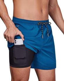 Mens Swim Trunks With Compression Lined Short Bathing Suits For Men 5 Inch Inseam Liner Men's Swimming Trunk - Zipper Blue - View 1