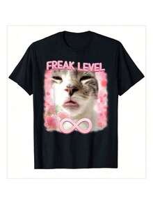 Funny Freak Level Freaky Ahh Cat Meme Gifts Silly Cat T-Shirt, Oversized Short Sleeve Classic Heavy Cotton T Shirt Printed Graphic Tee Women's Casual Short-Sleeved Top - màu đen - Xem 1
