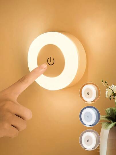 1개 터치 센서 야간 조명, 3색 조절 가능, 터치 스위치, 벽걸이형 램프, 배터리 용량: 280mAh, 자석 패드 포함, 침실, 거실, 주방, 계단, 십대 방, 복도, 욕실, 옷장 및 캐비닛에 적합, 조명, 방 장식