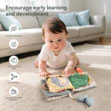 Libro de tela de elefante bebé, muñeco de tacto de educación temprana, libro de reconocimiento de animales volteable, muñeco de peluche adorable, ayuda al bebé a reconocer el mundo, regalo para recién nacidos