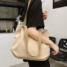 2025 New European And American Style Casual Versatile Large Capacity Canvas Tote Bag, Commuter Tote Bag For College Students