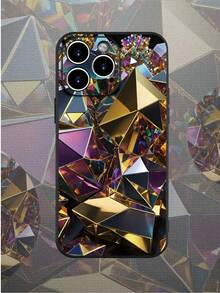Glamorous Multicolored Geometric Prism - Fashionable, Popular, Personalized Pattern Design Theme Luxury Shockproof Aesthetic Cute Phone Case,Lens Protrusion Protection , Compatible With For IPhone 16/16Plus/16Pro/16ProMax, 15,14, 13, 12, 11 Series,Gift For Easter Day, Christmas Halloween Decoration/Gift For Birthday, Girlfriend, Boyfriend, Friend Or Yourself. - Black - View 9