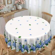 1pc Hydrangea Floral Round Tablecloth - Polyester Material, Watercolor Blue Floral Design, Suitable For Spring/Summer Picnic, Dinner Party And June Celebration Decoration, Standard Size (55"X70", 60"X60", 60"X86"), Outdoor Tablecloth, Picnic Table Cover, Elegant Dining Table Decor, Polyester Fabric, Easy Care Material, Home Decoration, Event Styling